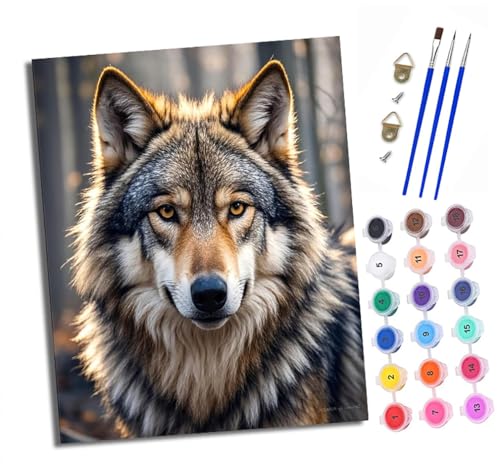 XXHXIE Malen Nach Zahlen Erwachsene-DIY Handgemalt Ölgemälde KitWolf im Wald für Anfänger Mit 3-Pinseln und Acrylfarbe Handgemalt öLgemäLde Kit Als Geschenk 40x50cm (Rahmenlos) von XXHXIE