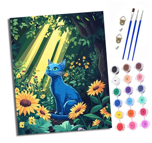XXHXIE Malen nach Zahlen DIY Handgemalt Ölgemälde Set für Anfänger und Jugendliche Blaue Katze im Wald Pinsel und Acrylfarbe 40x50 cm Mit Rahmen ideal als Geschenk oder zur Heimdekoration XXHXIE Malen nach Zahlen DIY Handgemalt Ölgemälde Set für Anfänger und Jugendliche Blaue Katze im Wald Pinsel und Acrylfarbe 40x50 cm Mit Rahmen ideal als Geschenk oder zur Heimdekoration von XXHXIE