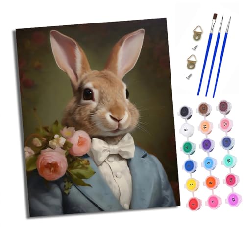 XXHXIE Malen nach Zahlen DIY Handgemalt Ölgemälde Set für Anfänger und Jugendliche Blumen-Gentleman-Kaninchen Pinsel und Acrylfarbe 40x50 cm ideal als Geschenk oder zur Heimdekoration von XXHXIE