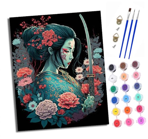 XXHXIE Malen nach Zahlen DIY Handgemalt Ölgemälde Set für Anfänger und Jugendliche Blumen Japanisches Mädchen Pinsel und Acrylfarbe 40x50 cm ideal als Geschenk oder zur Heimdekoration von XXHXIE