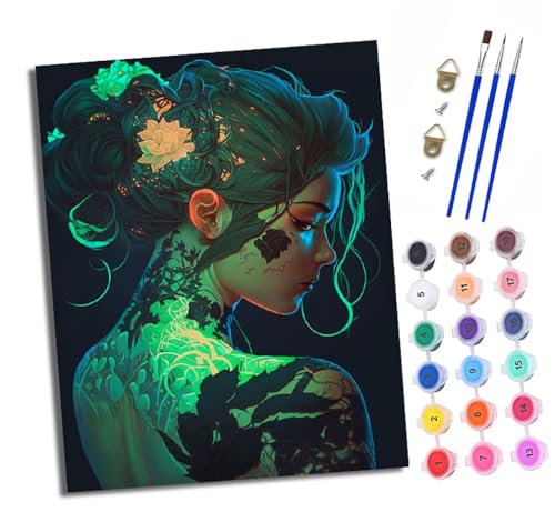 XXHXIE Malen nach Zahlen DIY Handgemalt Ölgemälde Set für Anfänger und Jugendliche Blumen Tattoo Mädchen Pinsel und Acrylfarbe 40x50 cm ideal als Geschenk oder zur Heimdekoration von XXHXIE