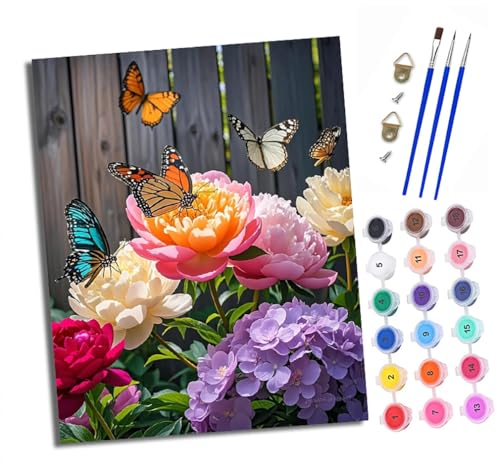 XXHXIE Malen nach Zahlen DIY Handgemalt Ölgemälde Set für Anfänger und Jugendliche Blumen und Schmetterlinge tanzen Pinsel und Acrylfarbe 40x50 cm ideal als Geschenk oder zur Heimdekoration von XXHXIE