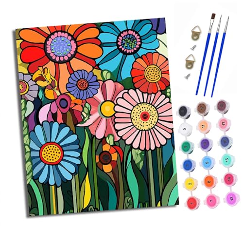 XXHXIE Malen nach Zahlen DIY Handgemalt Ölgemälde Set für Anfänger und Jugendliche Bunte Blumen Pinsel und Acrylfarbe 40x50 cm Mit Rahmen ideal als Geschenk oder zur Heimdekoration von XXHXIE