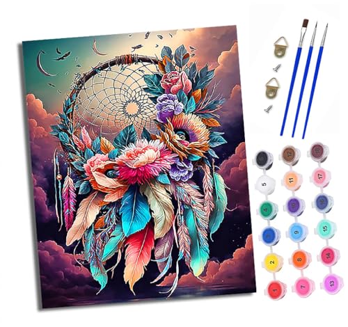 XXHXIE Malen nach Zahlen DIY Handgemalt Ölgemälde Set für Anfänger und Jugendliche Bunte Traumfängerblumen Pinsel und Acrylfarbe 40x50 cm Mit Rahmen ideal als Geschenk oder zur Heimdekoration XXHXIE Malen nach Zahlen DIY Handgemalt Ölgemälde Set für Anfänger und Jugendliche Bunte Traumfängerblumen Pinsel und Acrylfarbe 40x50 cm Mit Rahmen ideal als Geschenk oder zur Heimdekoration von XXHXIE