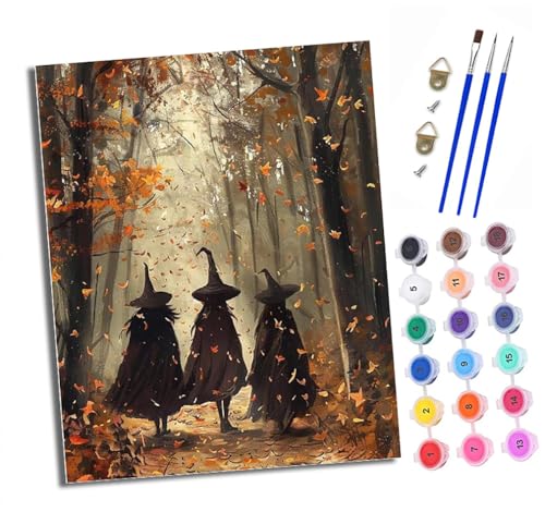 XXHXIE Malen nach Zahlen DIY Handgemalt Ölgemälde Set für Anfänger und Jugendliche Drei Hexen im Wald Pinsel und Acrylfarbe 40x50 cm ideal als Geschenk oder zur Heimdekoration von XXHXIE