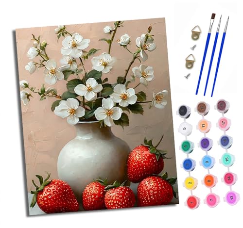 XXHXIE Malen nach Zahlen DIY Handgemalt Ölgemälde Set für Anfänger und Jugendliche Erdbeer- und Weißstrauß Pinsel und Acrylfarbe 40x50 cm Mit Rahmen ideal als Geschenk oder zur Heimdekoration XXHXIE Malen nach Zahlen DIY Handgemalt Ölgemälde Set für Anfänger und Jugendliche Erdbeer- und Weißstrauß Pinsel und Acrylfarbe 40x50 cm Mit Rahmen ideal als Geschenk oder zur Heimdekoration von XXHXIE