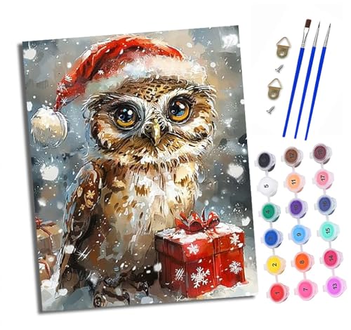 XXHXIE Malen nach Zahlen DIY Handgemalt Ölgemälde Set für Anfänger und Jugendliche Eule mit Weihnachtsmütze Pinsel und Acrylfarbe 40x50 cm ideal als Geschenk oder zur Heimdekoration XXHXIE Malen nach Zahlen DIY Handgemalt Ölgemälde Set für Anfänger und Jugendliche Eule mit Weihnachtsmütze Pinsel und Acrylfarbe 40x50 cm ideal als Geschenk oder zur Heimdekoration von XXHXIE