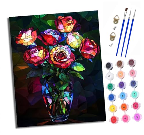 XXHXIE Malen nach Zahlen DIY Handgemalt Ölgemälde Set für Anfänger und Jugendliche Farbige Rosenvase aus Glas Pinsel und Acrylfarbe 40x50 cm Mit Rahmen ideal als Geschenk oder zur Heimdekoration XXHXIE Malen nach Zahlen DIY Handgemalt Ölgemälde Set für Anfänger und Jugendliche Farbige Rosenvase aus Glas Pinsel und Acrylfarbe 40x50 cm Mit Rahmen ideal als Geschenk oder zur Heimdekoration von XXHXIE