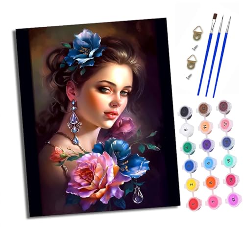 XXHXIE Malen nach Zahlen DIY Handgemalt Ölgemälde Set für Anfänger und Jugendliche Frau umgeben von Blumen Pinsel und Acrylfarbe 40x50 cm ideal als Geschenk oder zur Heimdekoration von XXHXIE