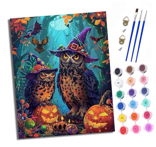 XXHXIE Malen nach Zahlen DIY Handgemalt Ölgemälde Set für Anfänger und Jugendliche Halloween-Eule Pinsel und Acrylfarbe 40x50 cm ideal als Geschenk oder zur Heimdekoration von XXHXIE