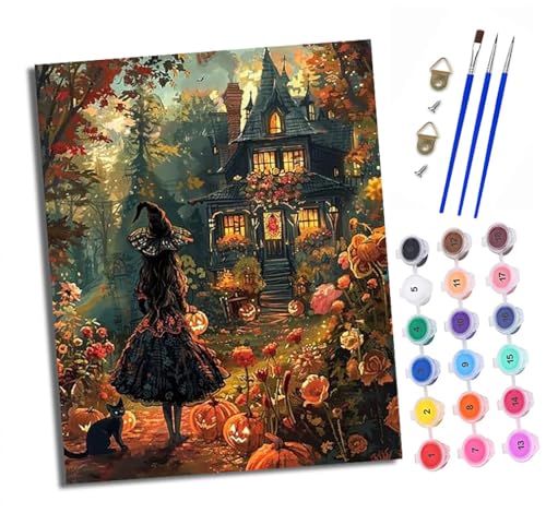 XXHXIE Malen nach Zahlen DIY Handgemalt Ölgemälde Set für Anfänger und Jugendliche Halloween-Hexe Pinsel und Acrylfarbe 40x50 cm ideal als Geschenk oder zur Heimdekoration von XXHXIE