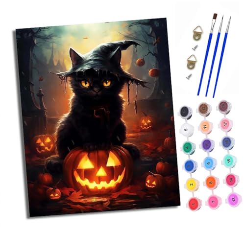 XXHXIE Malen nach Zahlen DIY Handgemalt Ölgemälde Set für Anfänger und Jugendliche Halloween schwarze Katze Pinsel und Acrylfarbe 40x50 cm ideal als Geschenk oder zur Heimdekoration XXHXIE Malen nach Zahlen DIY Handgemalt Ölgemälde Set für Anfänger und Jugendliche Halloween schwarze Katze Pinsel und Acrylfarbe 40x50 cm ideal als Geschenk oder zur Heimdekoration von XXHXIE