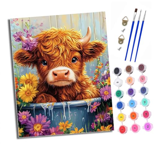 XXHXIE Malen nach Zahlen DIY Handgemalt Ölgemälde Set für Anfänger und Jugendliche Kalb in den Blumen Pinsel und Acrylfarbe 40x50 cm ideal als Geschenk oder zur Heimdekoration von XXHXIE