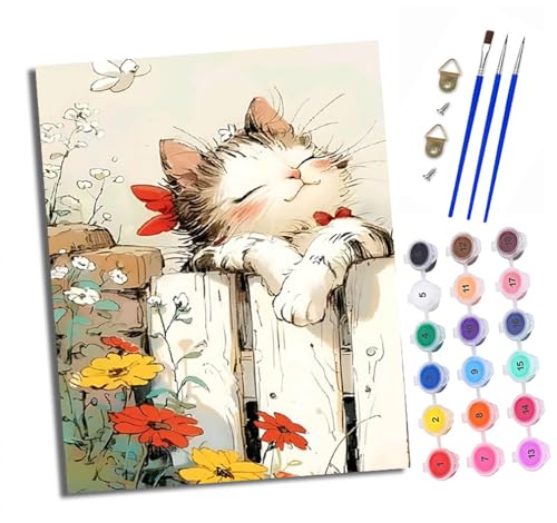 XXHXIE Malen nach Zahlen DIY Handgemalt Ölgemälde Set für Anfänger und Jugendliche Katze liegt auf dem Zaun Pinsel und Acrylfarbe 40x50 cm Mit Rahmen ideal als Geschenk oder zur Heimdekoration XXHXIE Malen nach Zahlen DIY Handgemalt Ölgemälde Set für Anfänger und Jugendliche Katze liegt auf dem Zaun Pinsel und Acrylfarbe 40x50 cm Mit Rahmen ideal als Geschenk oder zur Heimdekoration von XXHXIE