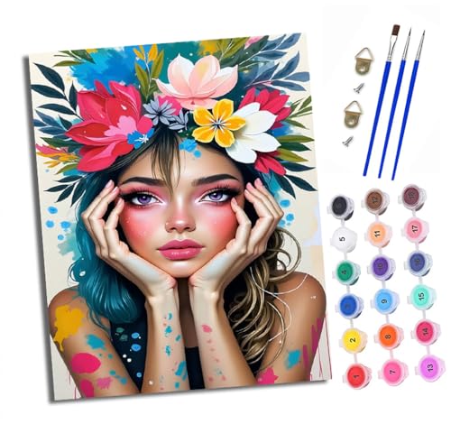 XXHXIE Malen nach Zahlen DIY Handgemalt Ölgemälde Set für Anfänger und Jugendliche Mädchen mit Blumen Pinsel und Acrylfarbe 40x50 cm ideal als Geschenk oder zur Heimdekoration von XXHXIE