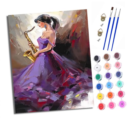 XXHXIE Malen nach Zahlen DIY Handgemalt Ölgemälde Set für Anfänger und Jugendliche Saxophonist Pinsel und Acrylfarbe 40x50 cm Mit Rahmen ideal als Geschenk oder zur Heimdekoration von XXHXIE