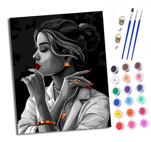 XXHXIE Malen nach Zahlen DIY Handgemalt Ölgemälde Set für Anfänger und Jugendliche Schmuck rote Lippen Frau Pinsel und Acrylfarbe 40x50 cm Mit Rahmen ideal als Geschenk oder zur Heimdekoration XXHXIE Malen nach Zahlen DIY Handgemalt Ölgemälde Set für Anfänger und Jugendliche Schmuck rote Lippen Frau Pinsel und Acrylfarbe 40x50 cm Mit Rahmen ideal als Geschenk oder zur Heimdekoration von XXHXIE