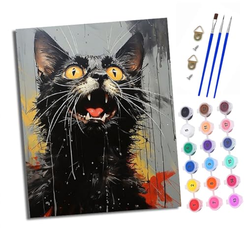 XXHXIE Malen nach Zahlen DIY Handgemalt Ölgemälde Set für Anfänger und Jugendliche Schwarze Katze mit offenem Mund Pinsel und Acrylfarbe 40x50 cm Mit Rahmen ideal als Geschenk oder zur Heimdekoration XXHXIE Malen nach Zahlen DIY Handgemalt Ölgemälde Set für Anfänger und Jugendliche Schwarze Katze mit offenem Mund Pinsel und Acrylfarbe 40x50 cm Mit Rahmen ideal als Geschenk oder zur Heimdekoration von XXHXIE