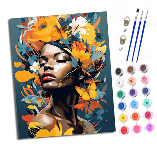 XXHXIE Malen nach Zahlen DIY Handgemalt Ölgemälde Set für Anfänger und Jugendliche Umgeben von Blumen und Schmetterlingen Pinsel und Acrylfarbe 40x50 cm ideal als Geschenk oder zur Heimdekoration von XXHXIE