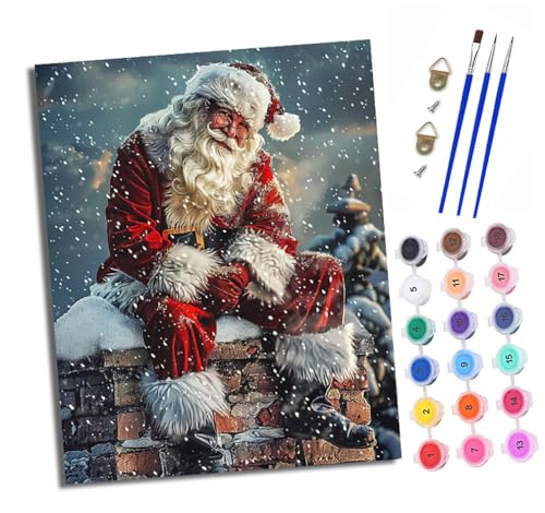 XXHXIE Malen nach Zahlen DIY Handgemalt Ölgemälde Set für Anfänger und Jugendliche Weihnachtsmann im Schnee Pinsel und Acrylfarbe 40x50 cm ideal als Geschenk oder zur Heimdekoration von XXHXIE