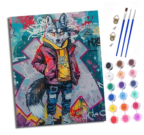 XXHXIE Malen nach Zahlen DIY Handgemalt Ölgemälde Set für Anfänger und Jugendliche Wolf in trendiger Kleidung Pinsel und Acrylfarbe 40x50 cm ideal als Geschenk oder zur Heimdekoration XXHXIE Malen nach Zahlen DIY Handgemalt Ölgemälde Set für Anfänger und Jugendliche Wolf in trendiger Kleidung Pinsel und Acrylfarbe 40x50 cm ideal als Geschenk oder zur Heimdekoration von XXHXIE