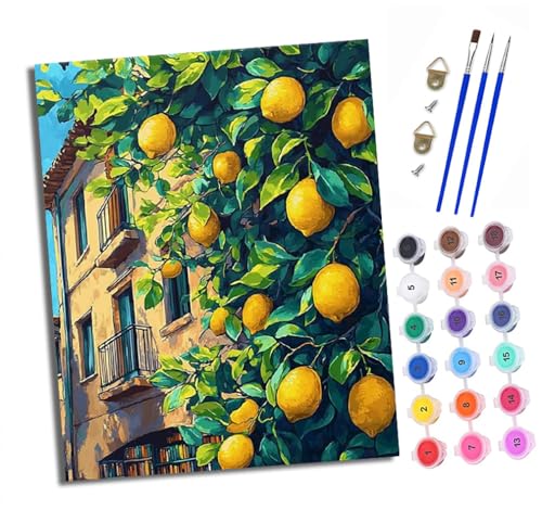 XXHXIE Malen nach Zahlen DIY Handgemalt Ölgemälde Set für Anfänger und Jugendliche Zitronenbäume und Architektur Pinsel und Acrylfarbe 40x50 cm Mit Rahmen ideal als Geschenk oder zur Heimdekoration XXHXIE Malen nach Zahlen DIY Handgemalt Ölgemälde Set für Anfänger und Jugendliche Zitronenbäume und Architektur Pinsel und Acrylfarbe 40x50 cm Mit Rahmen ideal als Geschenk oder zur Heimdekoration von XXHXIE