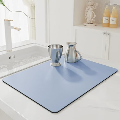 Abtropfmatten, super saugfähig, für Küche, rutschfest, Abtropfmatte, Kaffeemaschine, Arbeitsplattenschutz für Arbeitsplatte, Bar, Spüle (50 x 40 cm, blau) von XXIUDEE