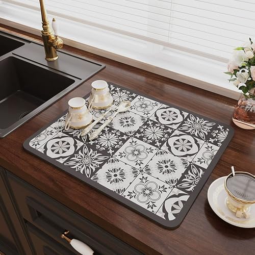 Abtropfmatten, super saugfähige Abtropfmatten, Abtropfmatten mit rutschfester Unterseite für Küchentheke, Arbeitsplatten, Schutzpads passen unter Kaffeemaschine (2 Stück, 60 x 50 cm, Stil 2) von XXIUDEE