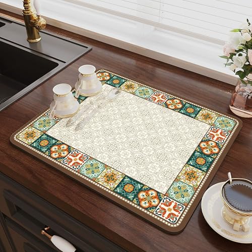 Abtropfmatten, super saugfähige Abtropfmatten, Abtropfmatten mit rutschfester Unterseite für Küchentheke, Arbeitsplatten, Schutzpads passen unter Kaffeemaschine (2 Stück, 60 x 50 cm, Stil 5) von XXIUDEE