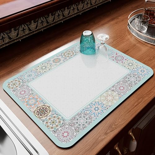 Abtropfmatten für Küchentheke, Arbeitsplatte, super saugfähige Kaffeemaschinenmatten, rutschfeste selbsttrocknende Pads, Wasserablauf-Pads für Bar, Badezimmer, Waschbecken (40 x 30 cm, Stil 2) von XXIUDEE