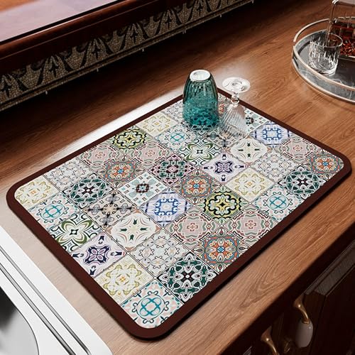 Abtropfmatten für Küchentheke, Arbeitsplatte, super saugfähige Kaffeemaschinenmatten, rutschfeste selbsttrocknende Pads, Wasserablauf-Pads für Bar, Badezimmer, Waschbecken (50 x 40 cm, Stil 3) von XXIUDEE