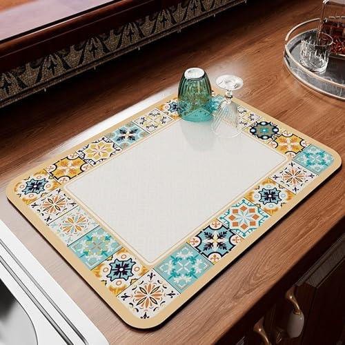 Abtropfmatten für Küchentheke, Arbeitsplatte, super saugfähige Kaffeemaschinenmatten, rutschfeste selbsttrocknende Pads, Wasserablauf-Pads für Bar, Badezimmer, Waschbecken (60 x 50 cm, Stil 1) von XXIUDEE