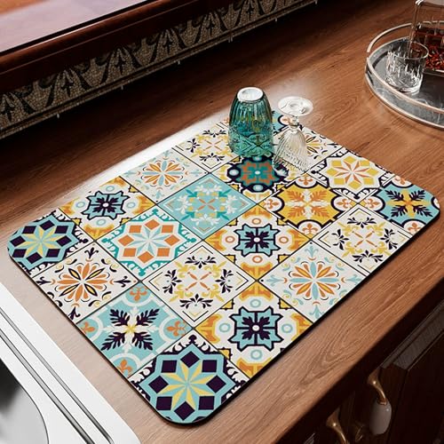 Abtropfmatten für Küchentheke, Arbeitsplatte, super saugfähige Kaffeemaschinenmatten, rutschfeste selbsttrocknende Pads, Wasserablauf-Pads für Bar, Badezimmer, Waschbecken (60 x 50 cm, Stil 6) von XXIUDEE