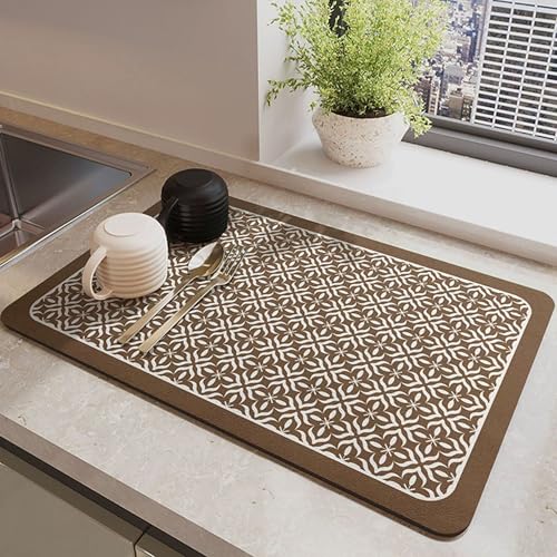 Hitzebeständige und rutschfeste Abtropfmatte für Küchen-Arbeitsplatte, waschbar, schnell trocknend, passt unter Kaffeemaschine, super saugfähige Abtropfmatte (2 Stück, 40 x 30 cm, Stil 9) von XXIUDEE