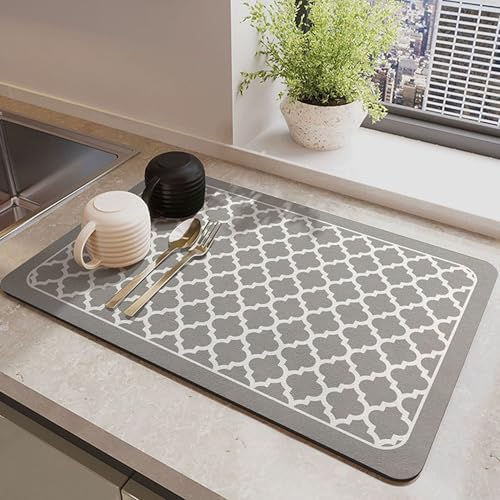 Hitzebeständige und rutschfeste Abtropfmatte für Küchen-Arbeitsplatte, waschbar, schnell trocknend, passt unter Kaffeemaschine, super saugfähige Abtropfmatte (2 Stück, 50 x 40 cm, Stil 4) von XXIUDEE