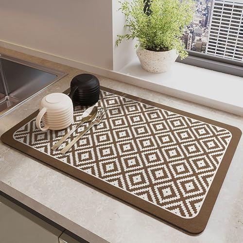 Hitzebeständige und rutschfeste Abtropfmatte für Küchen-Arbeitsplatte, waschbar, schnell trocknend, passt unter Kaffeemaschine, super saugfähige Abtropfmatte (2 Stück, 60 x 40 cm, Stil 3) von XXIUDEE