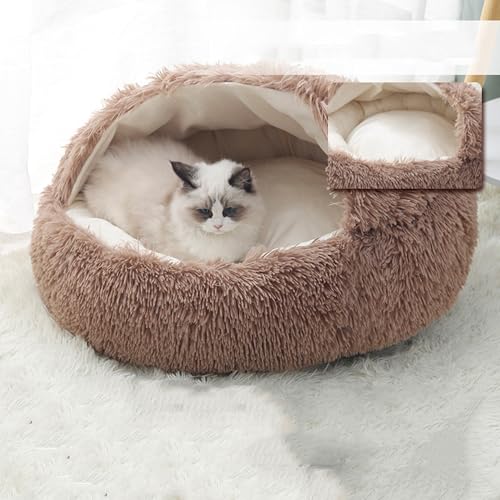 Katzenhäuser für den Innenbereich, 2-in-1, selbstgroße, gemütliche Katzenhöhlen mit rutschfester Unterseite, Haustierbett, kleine Haustiere, schlummern, schlafen, drinnen, faltbares Kitty-Haus (60 x von XXIUDEE