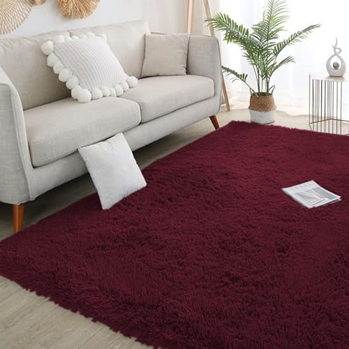 Rutschfest Arbeitszimmer Teppich, Wohnzimmer Area Rugs Kinderzimmer Teppiche, Moderne Carpet Waschbarer Teppich, Babyzimmer Teppich Esszimmer Teppich, Kücheteppich Flur Teppich (Weinrot,200x230cm) von XXIUDEE