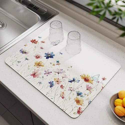Super saugfähige Abtropfbrett-Matten, schnell trocknende Küchenmatten, Thekenschutz, Abtropfpads mit rutschfester Unterseite für Küche, Arbeitsplatte, Theke, Bar, Spüle (40 x 30 cm, Stil 1) von XXIUDEE