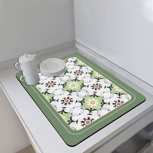 Waschbare, selbsttrocknende Matten für Geschirrregal, Theke, Bar, sehr saugfähig, Küchenabtropfpads, Kaffeemaschinen, Arbeitsplatte, Platzset mit rutschfester Gummiunterseite (60 x 40 cm, Stil 4) von XXIUDEE