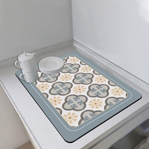 Waschbare, selbsttrocknende Matten für Geschirrregal, Theke, Bar, sehr saugfähig, Küchenabtropfpads, Kaffeemaschinen, Arbeitsplatte, Tischset mit rutschfester Gummiunterseite (50 x 40 cm, Stil 2) von XXIUDEE