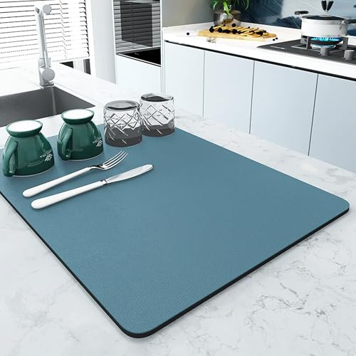 Waschbare Abtropfmatten, sehr saugfähige Abtropfmatte, selbsttrocknende Pads mit rutschfester Gummi-Unterseite für Küche, Arbeitsplatte, Bar, Kaffee-Regal, Spüle (40 x 30 cm, blau) von XXIUDEE