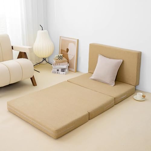 XXIUDEE Faltbare Matratze für den Innenbereich, Schlafzimmer, Spielzimmer, Studio, Schlafsaal, faltbare Bodenmatratze, Schlafsofa, Camping, Reisematten mit abnehmbarem Bezug (200 x 100 x 10 cm, Kamel) von XXIUDEE