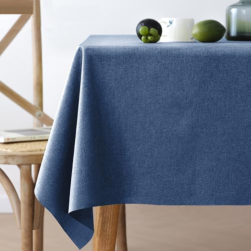 XXIUDEE Maschinenwaschbare Baumwoll-Leinen-Tischdecke, lichtechte Tischdecke für Küche, Esstisch, Party, Geburtstag, Picknick, Zuhause, Garten, Outdoor, einfarbig, 160 x 110 cm, Dunkelblau von XXIUDEE