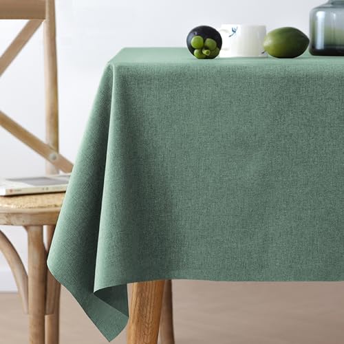 XXIUDEE Maschinenwaschbare Baumwoll-Leinen-Tischdecke, lichtechte Tischdecke für Küche, Esstisch, Party, Geburtstag, Picknick, Zuhause, Garten, Outdoor, einfarbig, 180 x 140 cm, Dunkelgrün von XXIUDEE