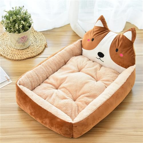 XXIUDEE Orthopädisches Hundebett, mittelgroß, waschbar, beruhigendes Anti-Angst-Haustier-Sofa, rechteckige Hundebox-Matratze und Matte mit abnehmbarem, waschbarem Kissen (50 x 40 x 12 cm, Kaffee) von XXIUDEE