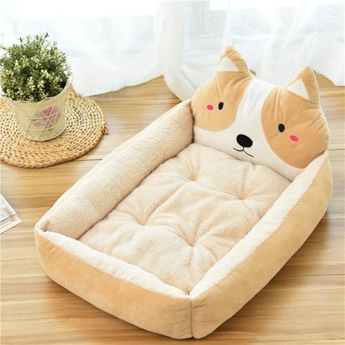 XXIUDEE Orthopädisches Hundebett, mittelgroß, waschbar, beruhigendes Anti-Angst-Haustier-Sofa, rechteckige Hundebox-Matratze und Matte mit abnehmbarem, waschbarem Kissen (50 x 40 x 12 cm, Khaki) von XXIUDEE