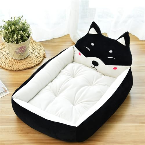 XXIUDEE Orthopädisches Hundebett, mittelgroß, waschbar, beruhigendes Anti-Angst-Haustier-Sofa, rechteckige Hundebox-Matratze und Matte mit abnehmbarem, waschbarem Kissen (50 x 40 x 12 cm, Schwarz) von XXIUDEE