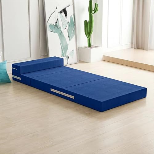 XXIUDEE Rutschfeste faltbare Einzelmatratze mit tragbarem Kissen, waschbare faltbare Bodenmatratze, Gästebett für Erwachsene, Campingmatten, Druckentlastung und stützend (200 x 100 x 8 cm, blau) von XXIUDEE