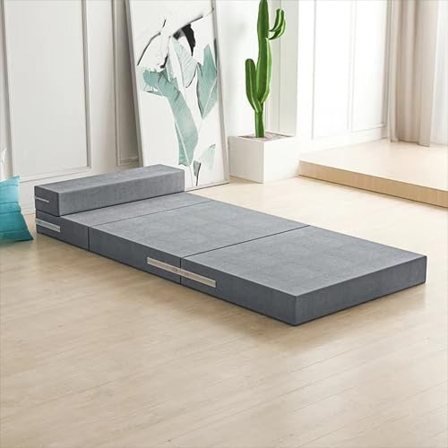 XXIUDEE Rutschfeste faltbare Einzelmatratze mit tragbarem Kissen, waschbare faltbare Bodenmatratze, Gästebett für Erwachsene, Campingmatten, Druckentlastung und stützend (200 x 80 x 8 cm, Grau) von XXIUDEE